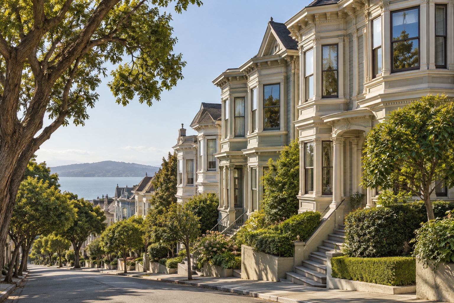 A San Francisco hillside street with Victorian homes