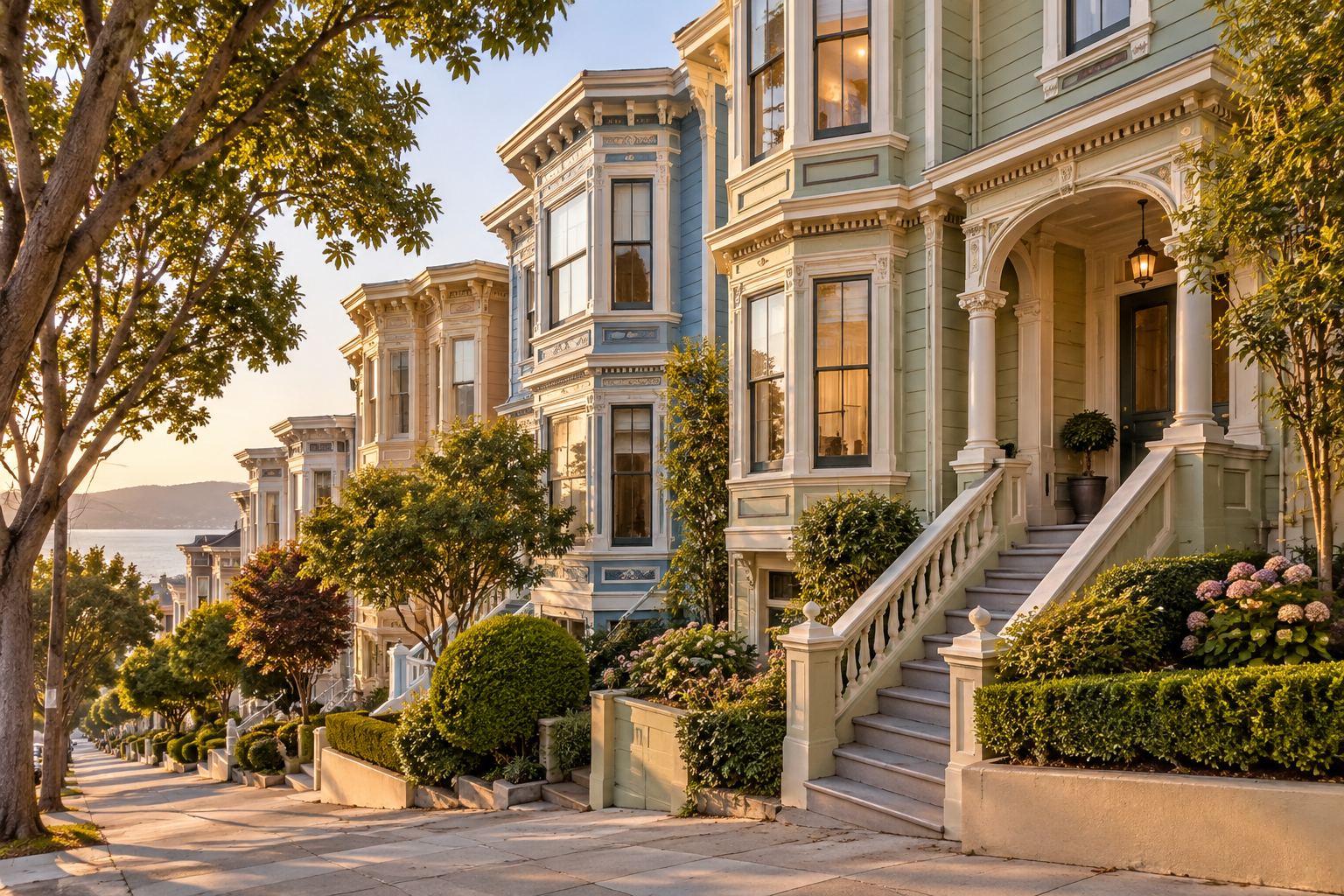 A San Francisco Victorian row house on a hillside street